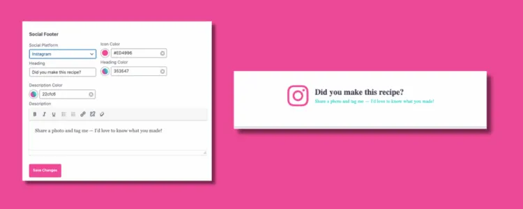 An image showing a screen shot of a social media CTA at the bottom of a Tasty Recipes recipe card