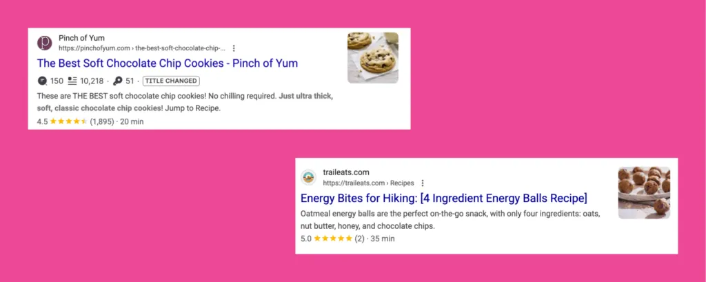 A graphic showing what's possible with Tasty Recipes lite - showing up in google rich results thanks to recipe schema.
