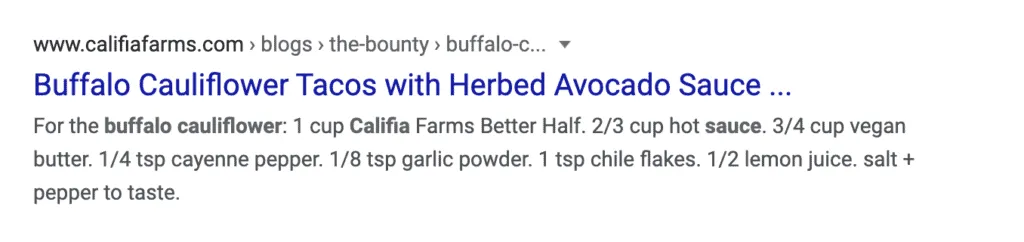 screenshot of missing rich search result