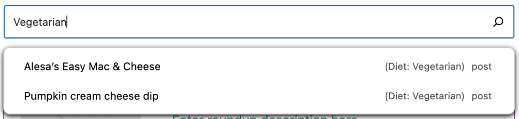 Tasty roundups screenshot of search by taxonomy