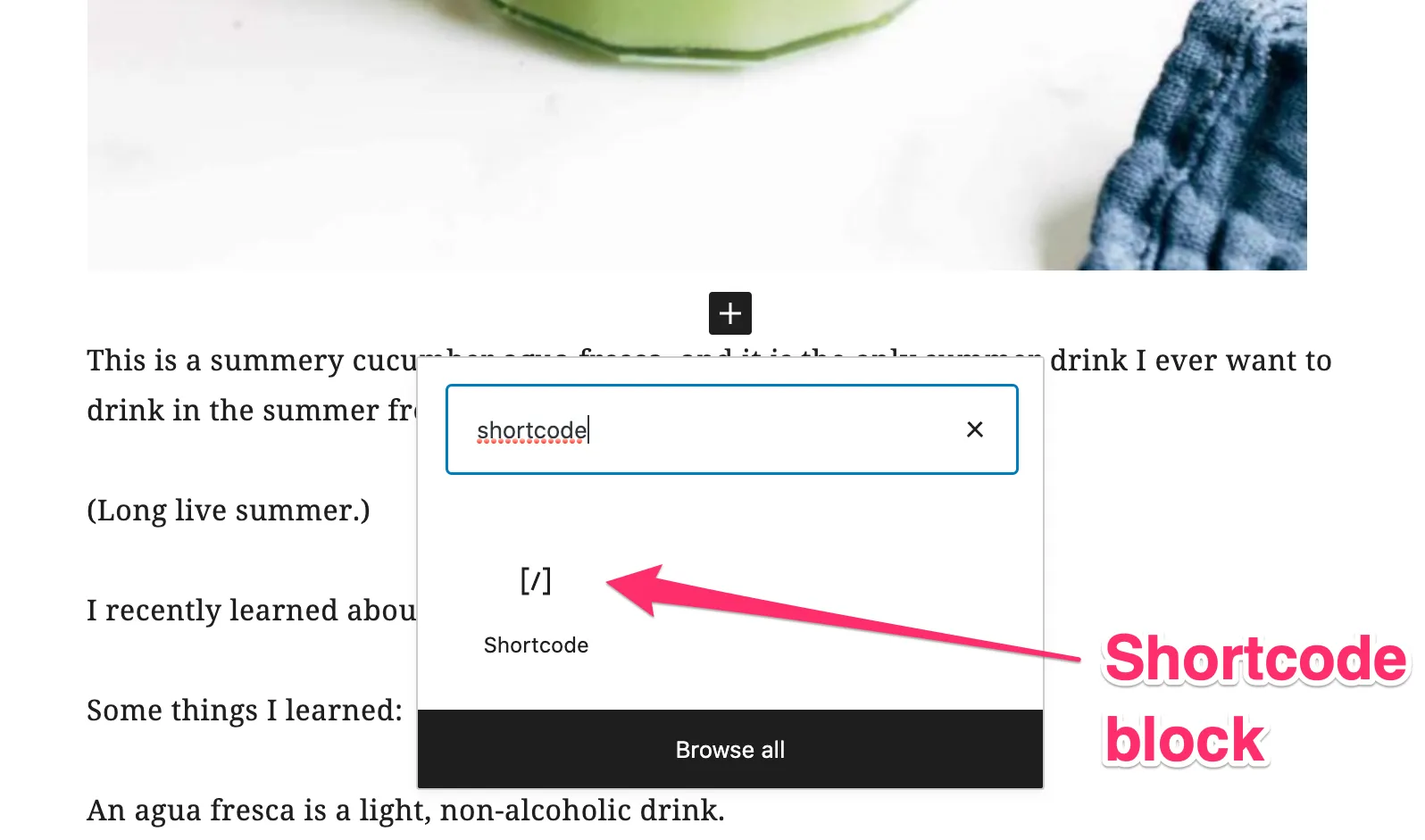 Add WordPress Shortcode block
