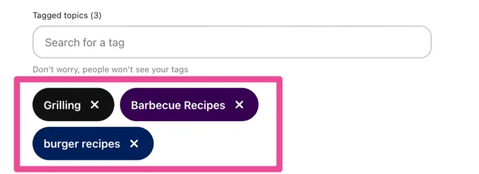An image showing where to put keywords on Pinterest tagged topics.