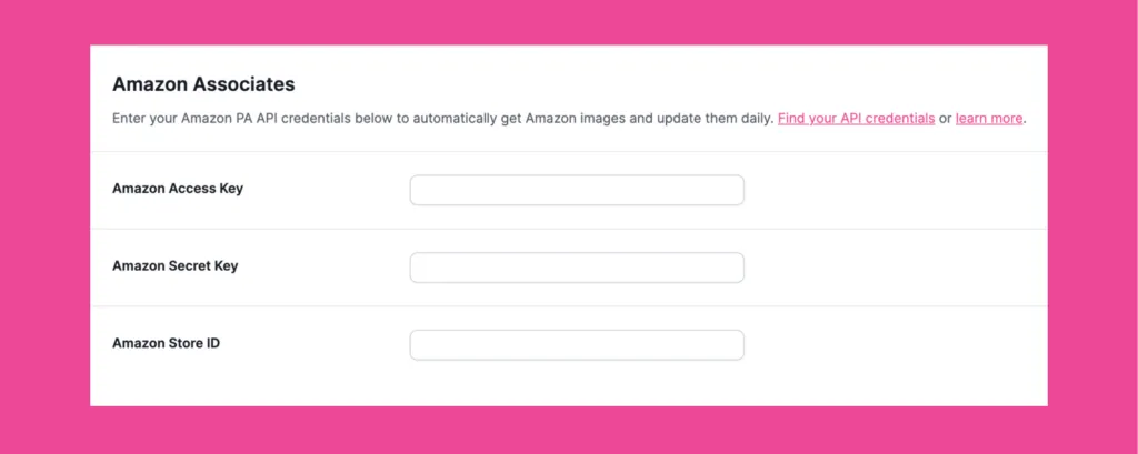 Tasty Links Amazon API settings