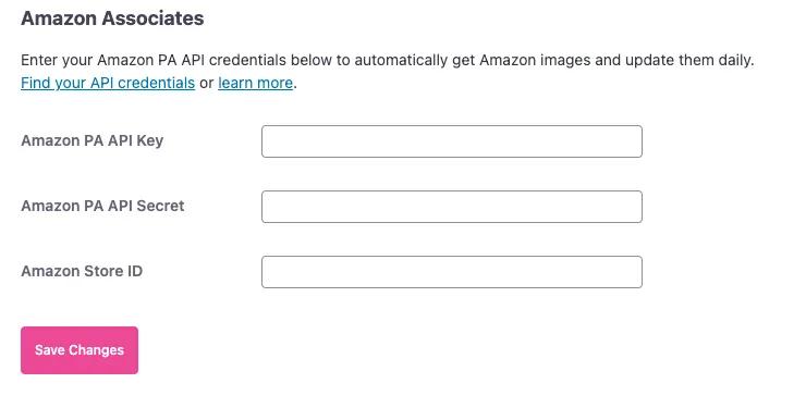 An image showing how to connect your Amazon API to Tasty Links - one of the best WordPress plugins for Amazon affiliates.
