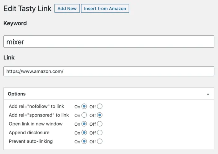 An example of creating a Tasty Link for a mixer