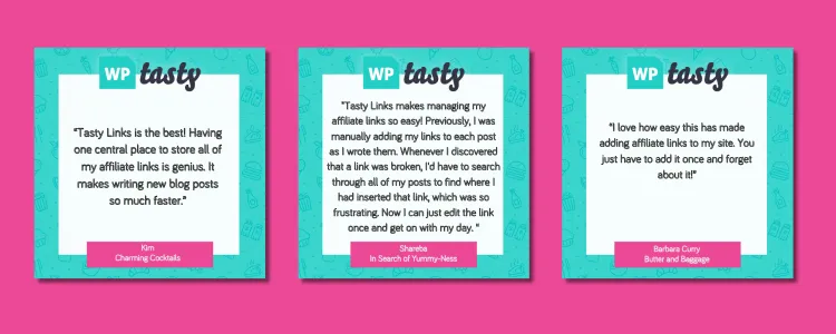 A screenshot showing sever WP Tasty - Tasty Links reviews.