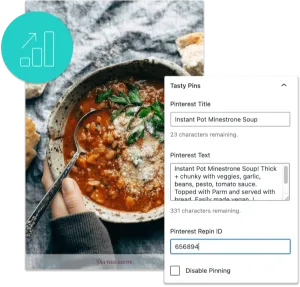 Tasty Pins product image with admin options.