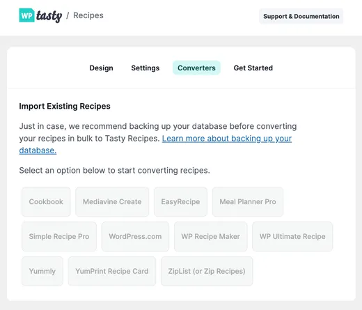 Tasty Recipes recipe converter UI