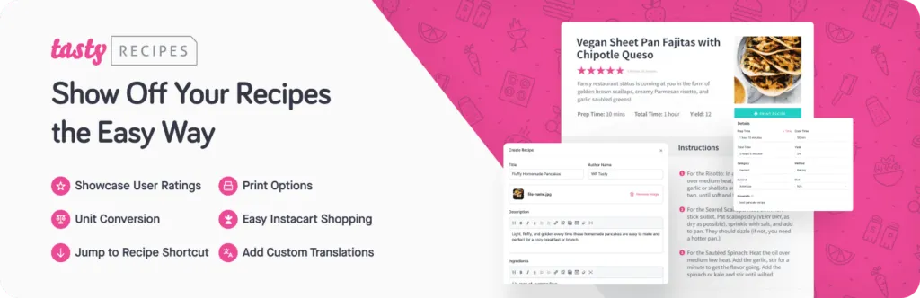 Tasty Recipes Lite - Free WordPress recipe plugin banner