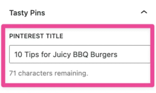 An image showing what it looks like in WordPress when you add your Pinterest title with Tasty Pins.