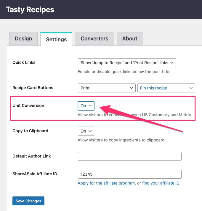 How to enable unit conversions with Tasty Recipes.