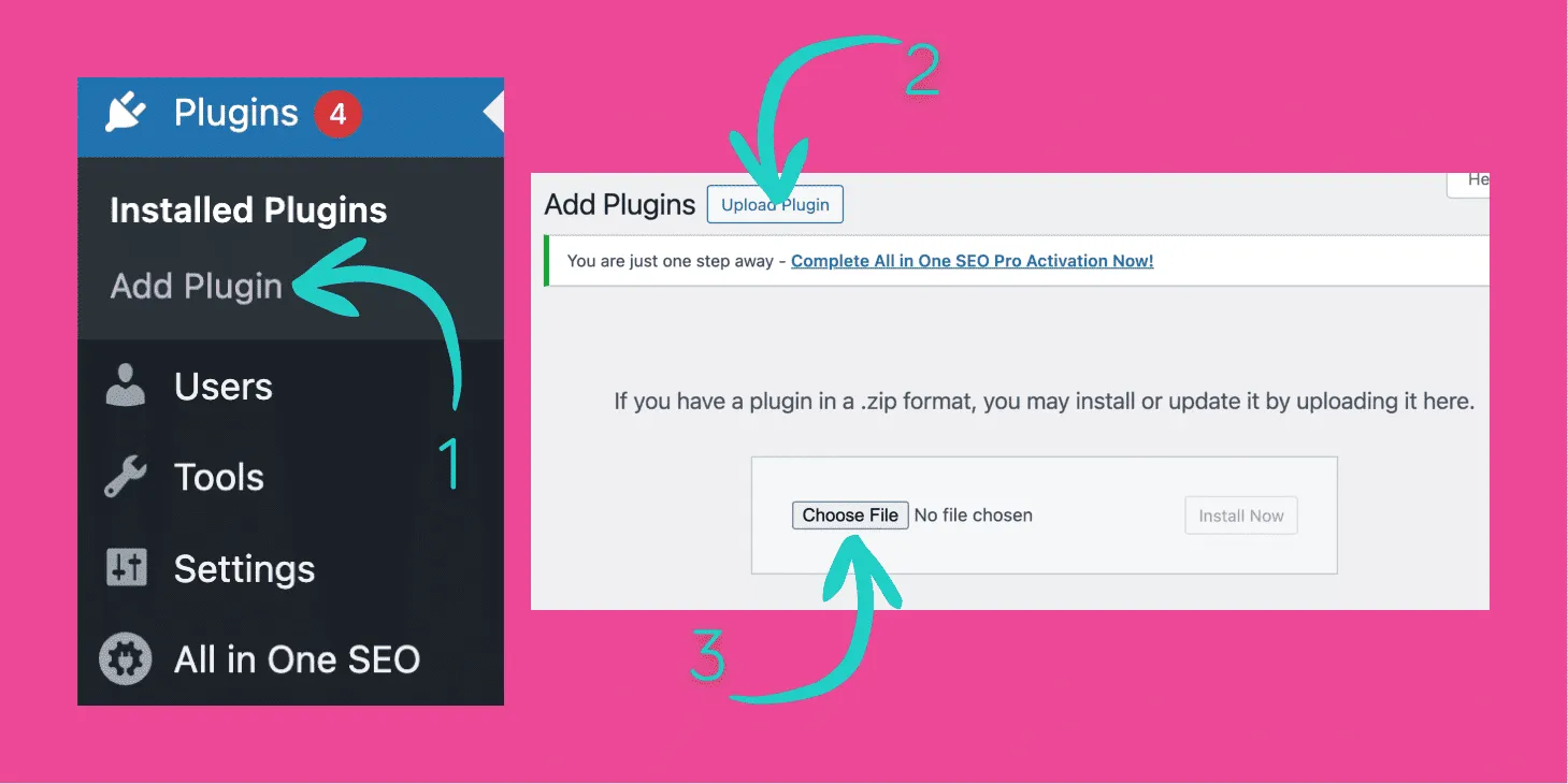 upload plugin to wordpress - screenshot of 3 steps