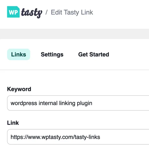 an image showing Tasty Links being used as an internal linking plugin - for our very own on site pages.