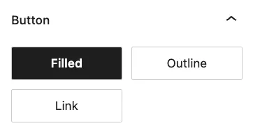 Tasty roundups button settings showing filled, outlined, and simple text link options