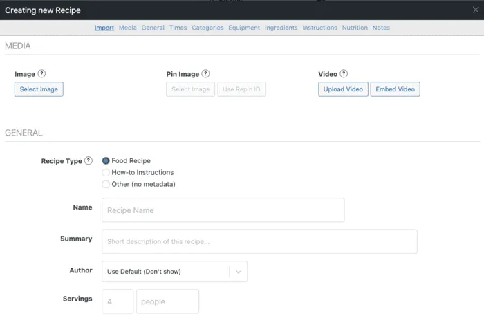 An image showing what it looks like to add a WPRM to WordPress.