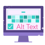 Graphic of a computer with the words "alt text"