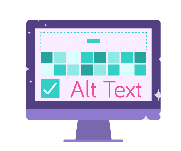 Graphic of a computer with the words "alt text"
