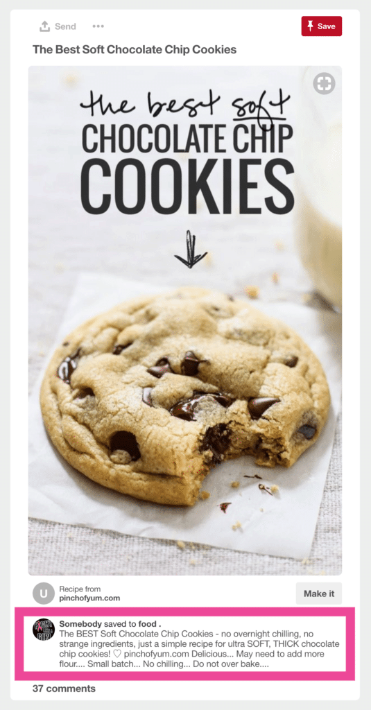 Example of a Pinterest description for chocolate chip cookies