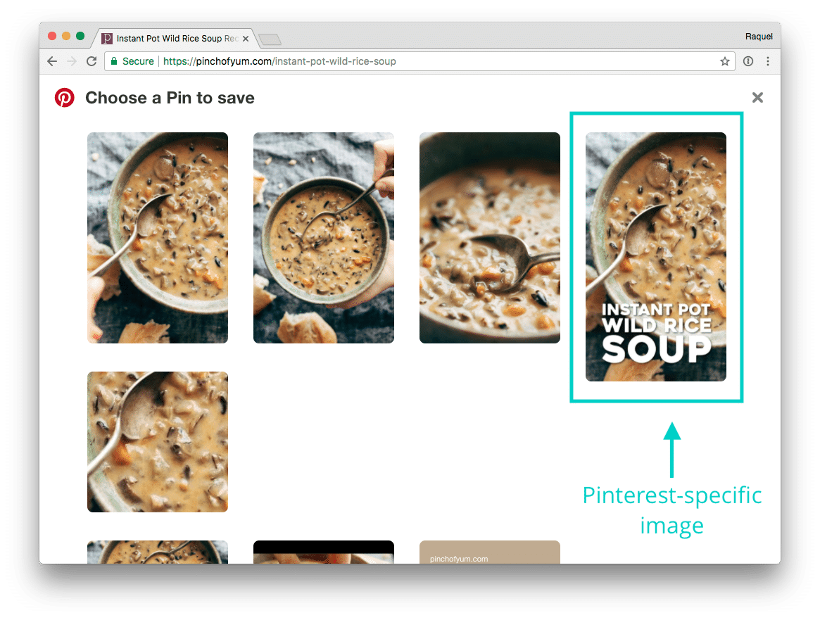 Pinterest-specific image in the Pinterest image selection modal
