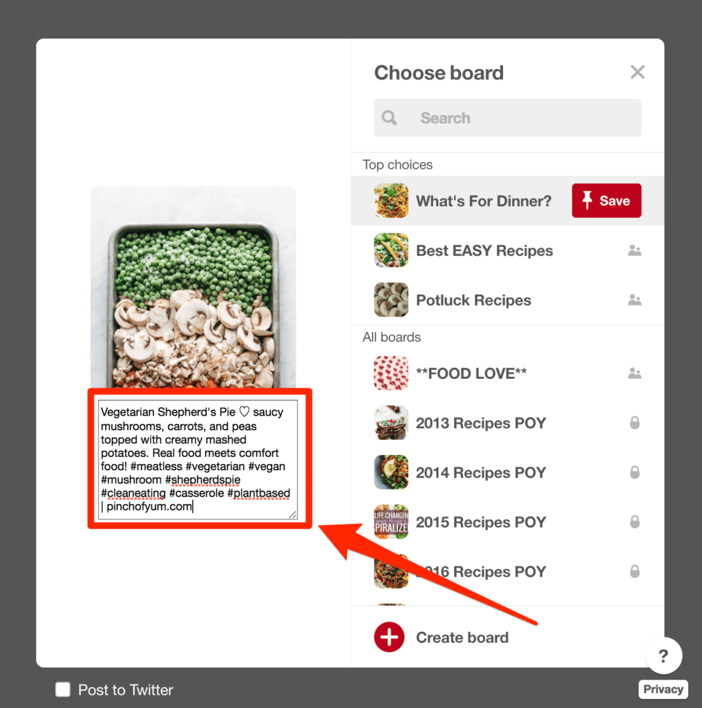 Screenshot of a Pin window with the image's Pin description