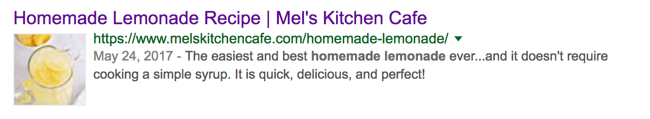 Search result #5 for "homemade lemonade" with missing structured data