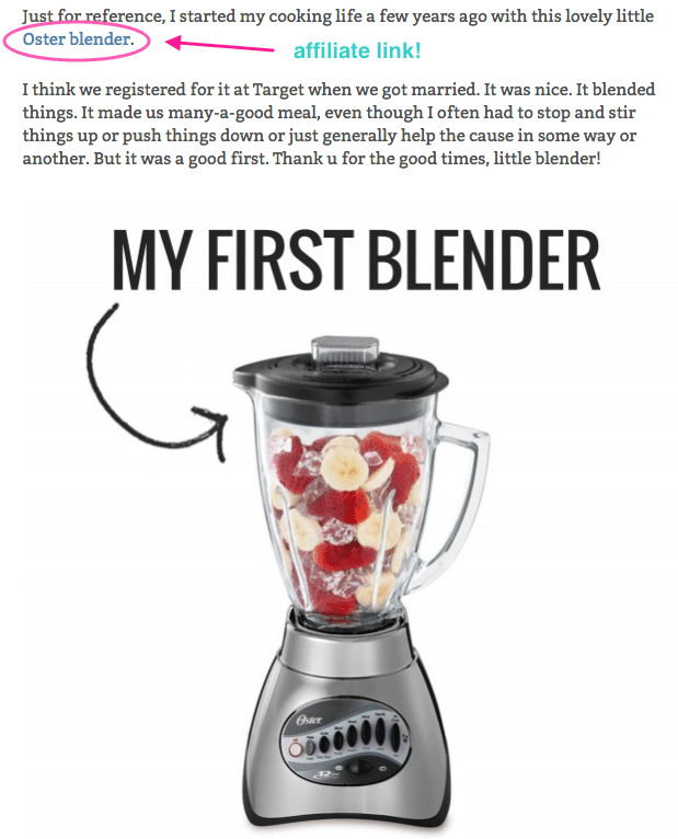 A screenshot of an affiliate link in Pinch of Yum's post "10 Simply Genius Ways to Use a Blender"