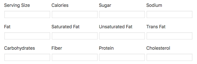 Screenshot of nutrition facts fields in Tasty Recipes editor