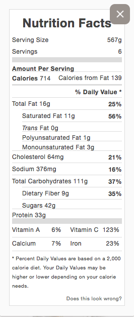 Screenshot of Yumprint Nutrition Label