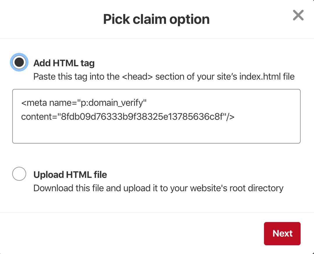 Using the HTML tag is the easiest way to claim your website on Pinterest. Pinterest provides the code you need.