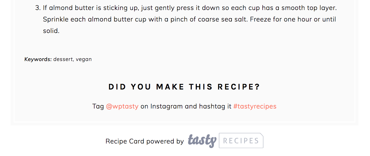 Below the recipe card, a section that says "Recipe card powered by Tasty Recipes (logo)"