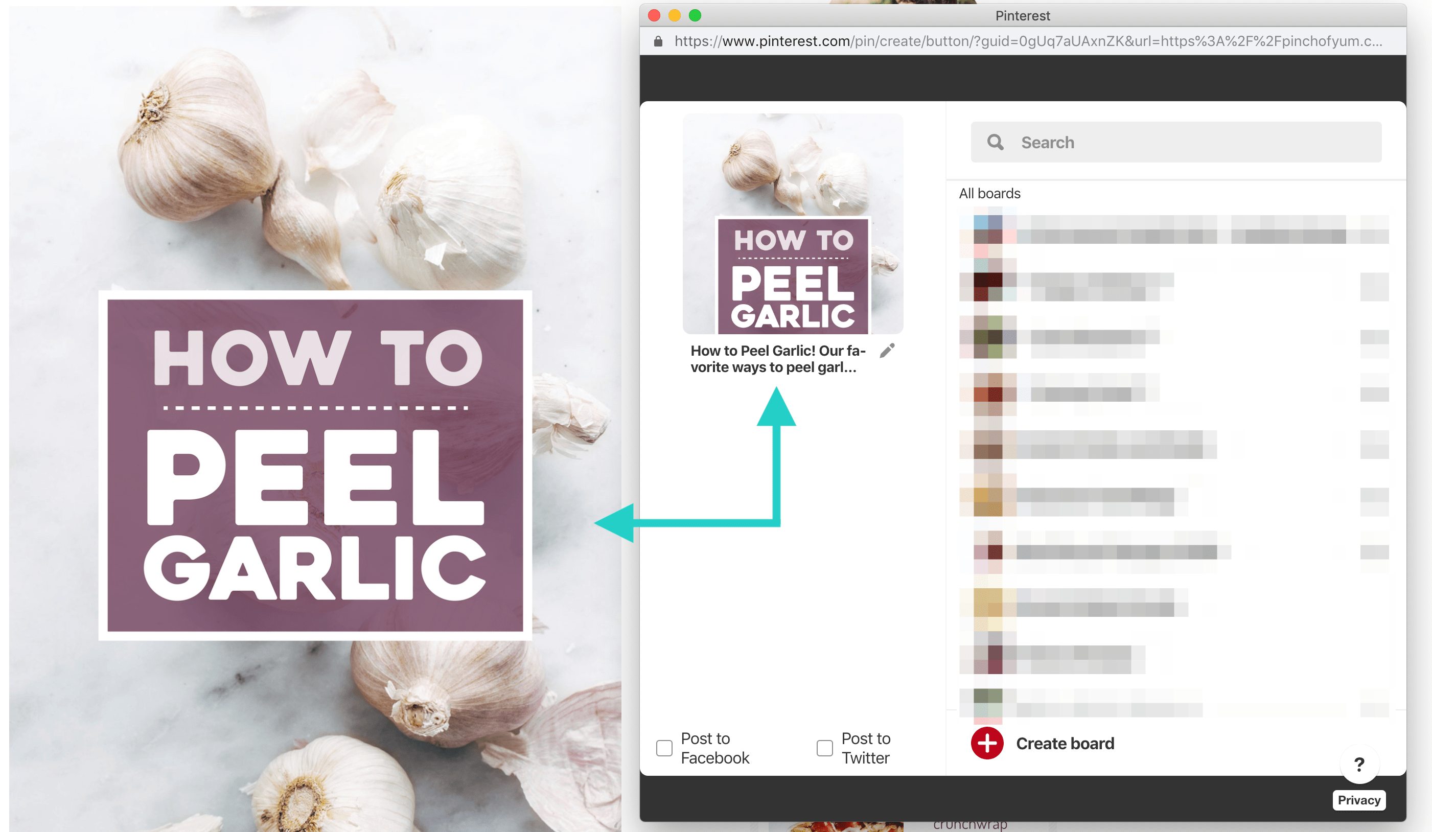 Image from the blog post is compared with the image that's being saved to Pinterest in the pin dialog