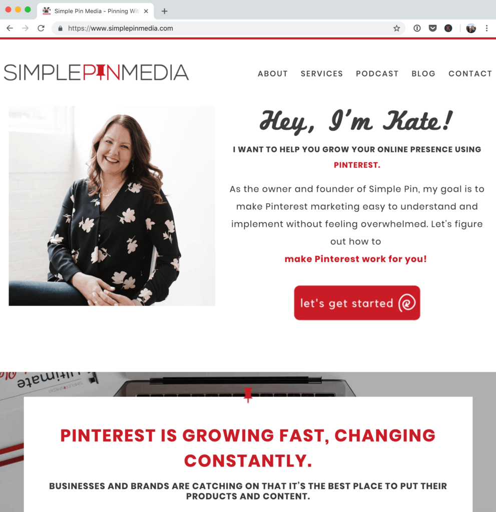Screenshot of the Simple Pin Media website