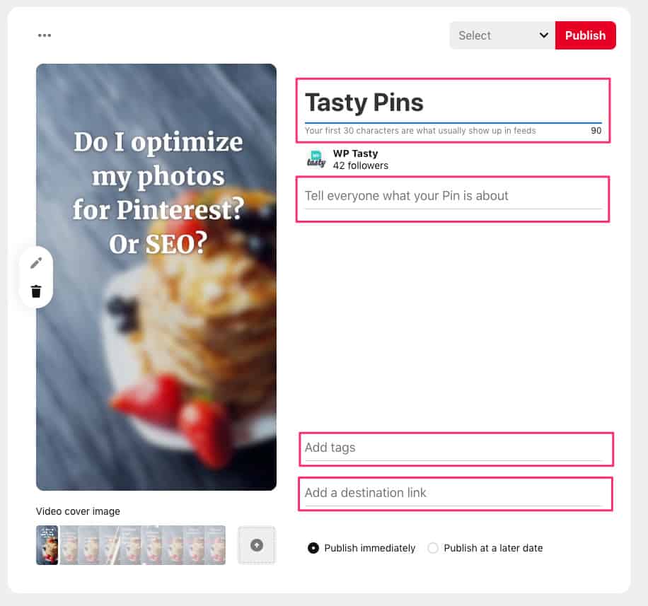 video pin setup in Pinterest 