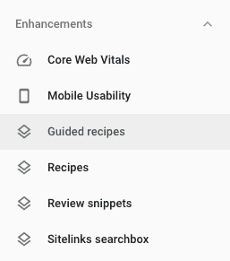 Guided Recipes option in Google Search Console