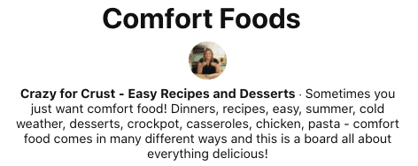 Screenshot of Crazy for Crust Comfort Foods board