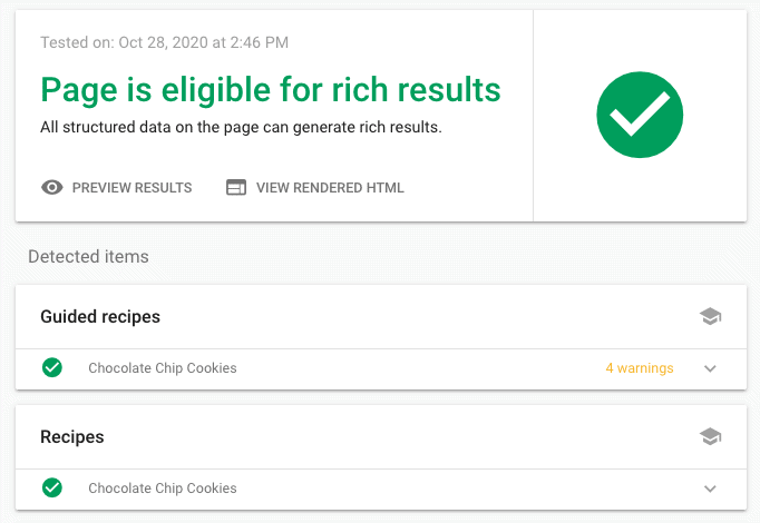 Screenshot of successful Google Rich Results test