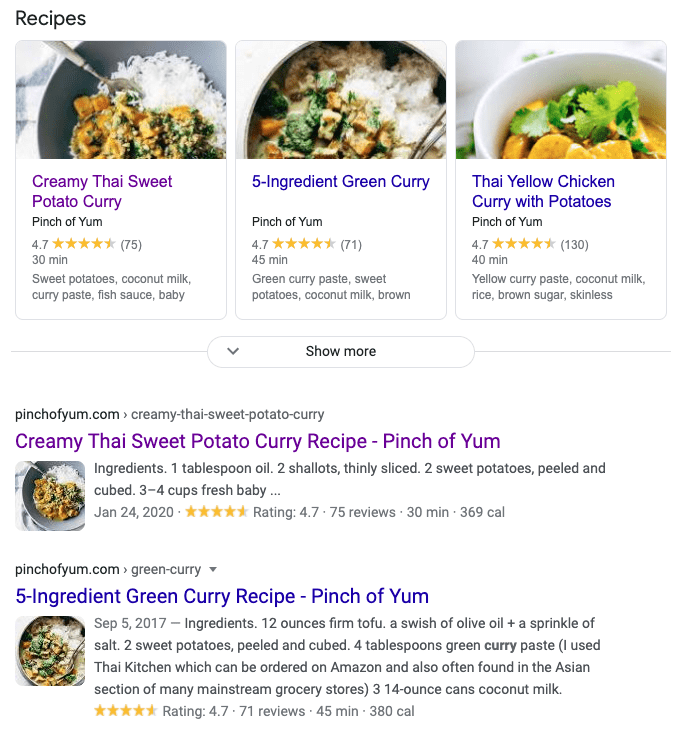 Google Search results for Pinch of Yum curry recipes