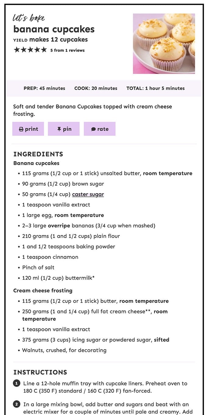 Screenshot of Sweetest Menu recipe card
