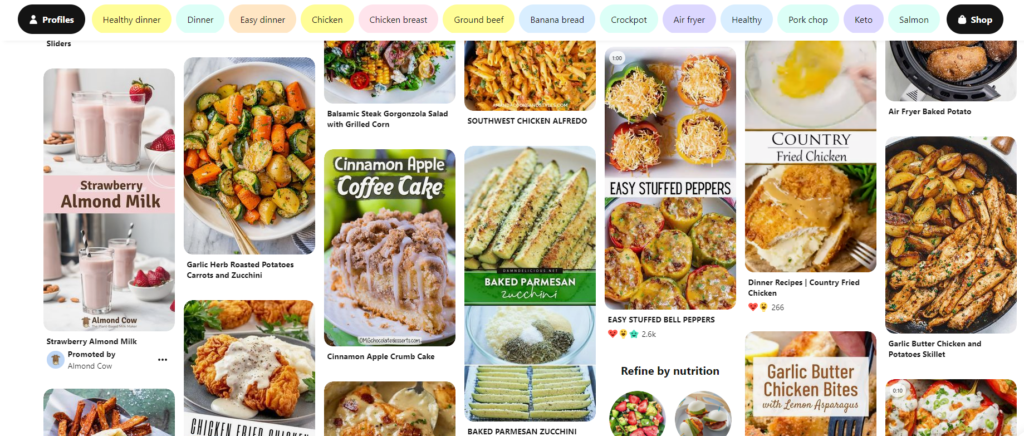 An example Pinterest feed.