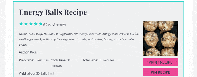 A gif showing Tasty Recipes' print recipes feature.
