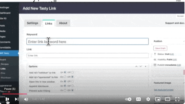 a gif showing how to use Tasty Links for automatic link building